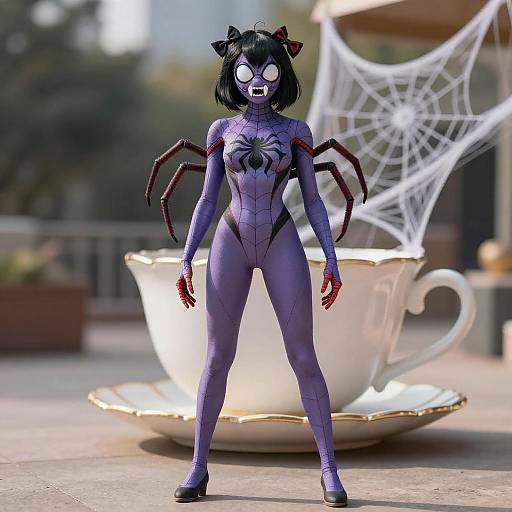 Lifestyle costume photo of Muffet. Cosplay clothes