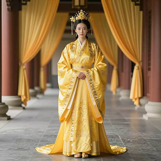 Regal Woman in Traditional Yellow Robe
