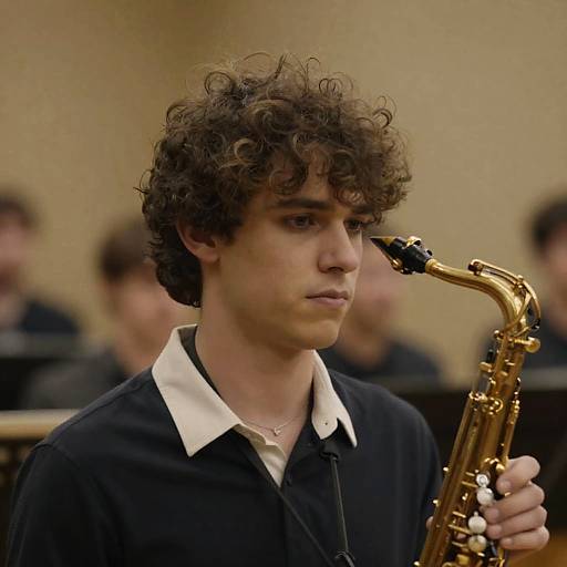 Young Man with Curly Hair and Instruments