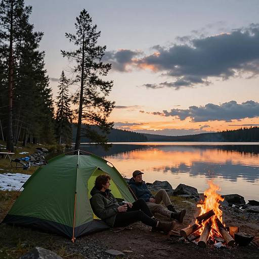 Camping by the Lake at Sunset