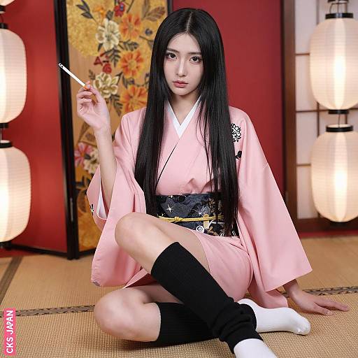 Elegant Asian Woman in Traditional Kimono