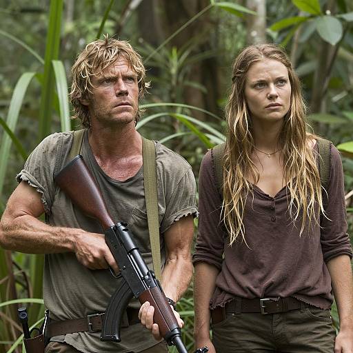 Survivalists in Jungle with Rifle