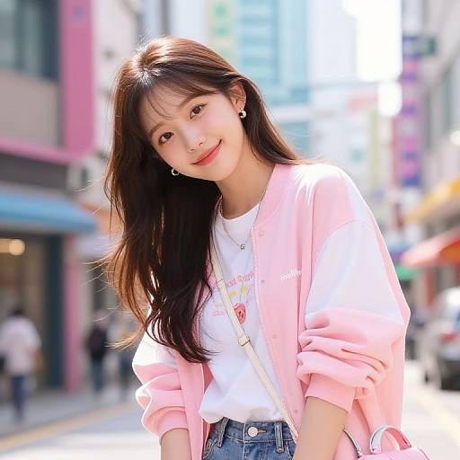 Cute Korean Girl in Urban Streetwear