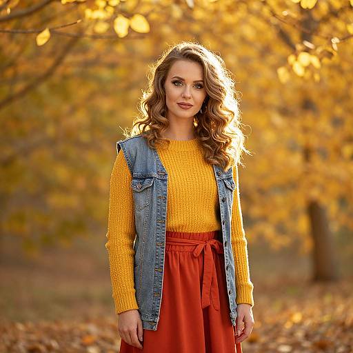 Woman in Vibrant Autumn Fashion