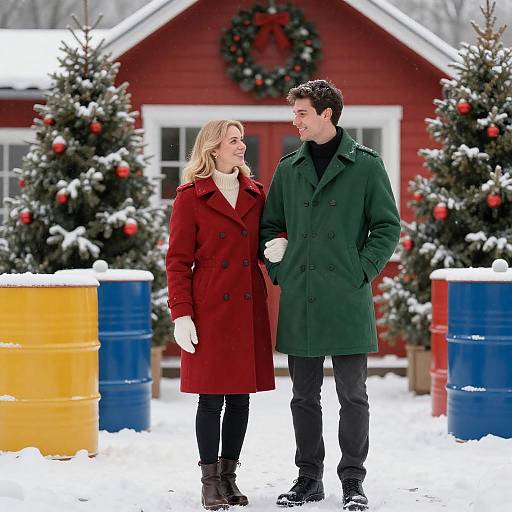 Joyful Winter Couple in Snowy Scene