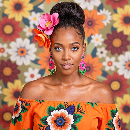 Portrait of Woman in Vibrant Floral Attire