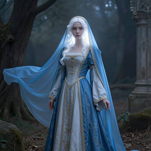 Ethereal Young Woman in Sapphire Veil