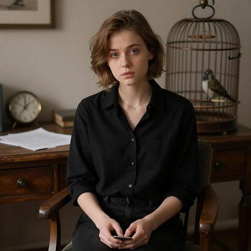 Dimly Lit Portrait: Woman with Birdcage