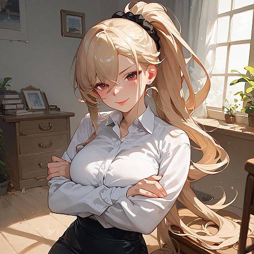 Smug Ponytailed Office Girl Portrait