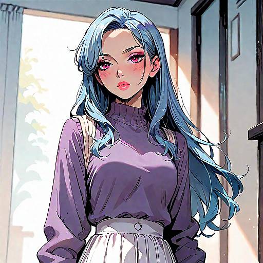 Blue-Haired Anime Girl in Sweater Vest