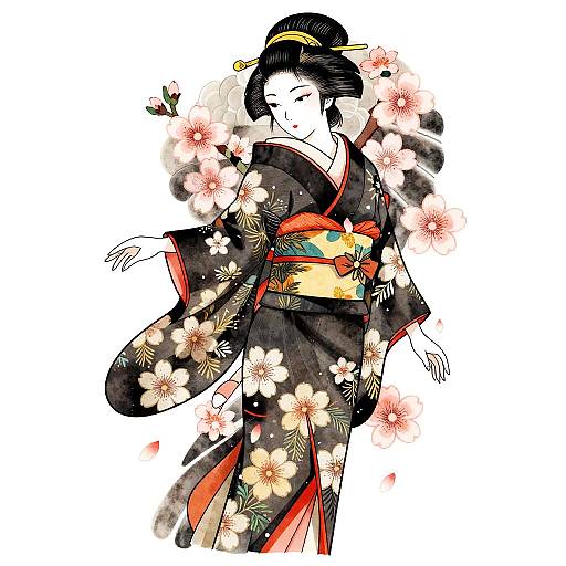 Traditional Anime Geisha Tattoo Design