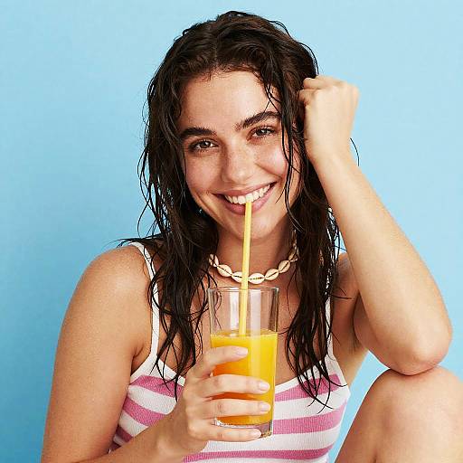 Smiling Woman with Orange Juice