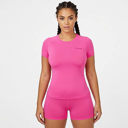 Sporty Woman in Bright Pink Outfit