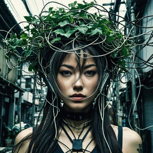 Cyberpunk Woman with Organic Vines and Wires