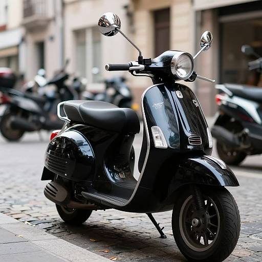 Vintage Black Scooter on Cobblestone Street