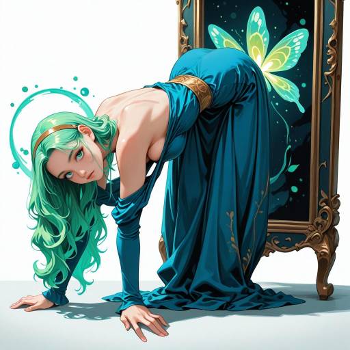 Enchanting Green-Eyed Sprite in Blue Dress Enchanting Green-Eyed Sprite in Blue Dress