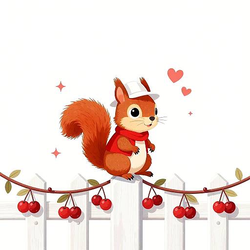 Cute Cartoon Squirrel on Fence Post