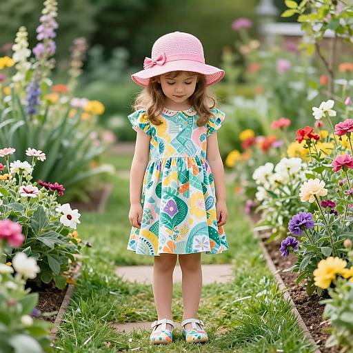 Young Girl in Vibrant Garden Path