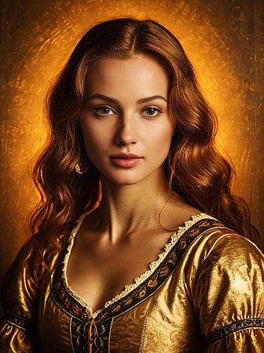 Portrait of Woman in Bohemian Gold Dress