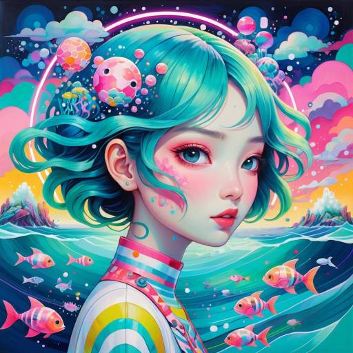 Neon Dreamscape: Woman in Ocean Abstract
