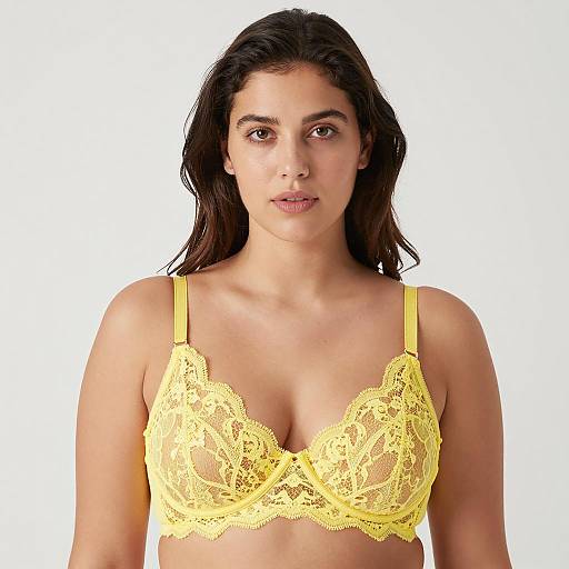 Woman Wearing Yellow Lace Bra
