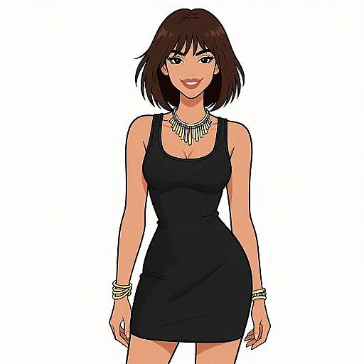 Chic Smiling Woman in Black Dress