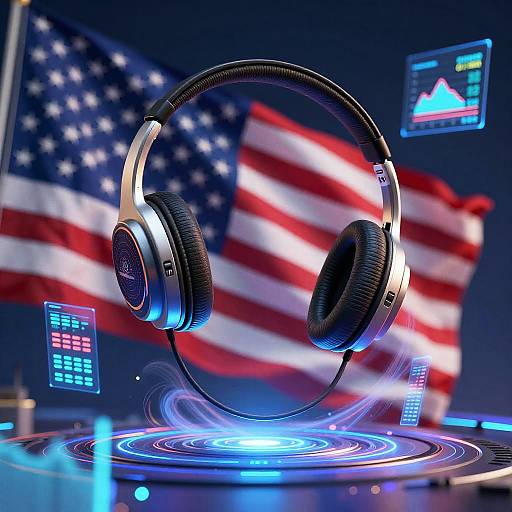 Futuristic Floating Headset with American Flag