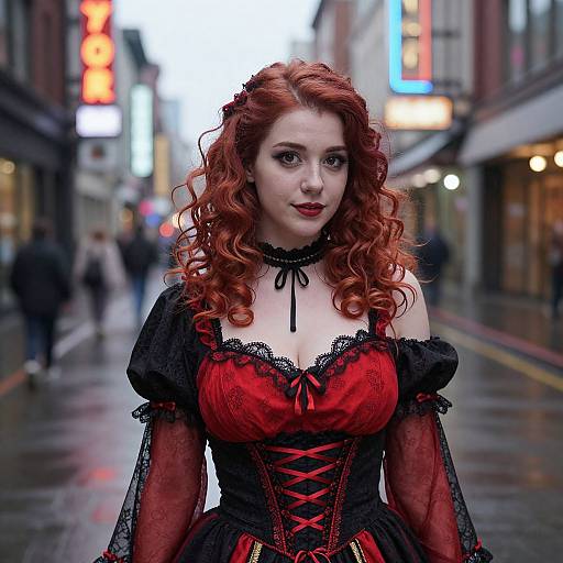 Young Woman in Vintage Red Costume