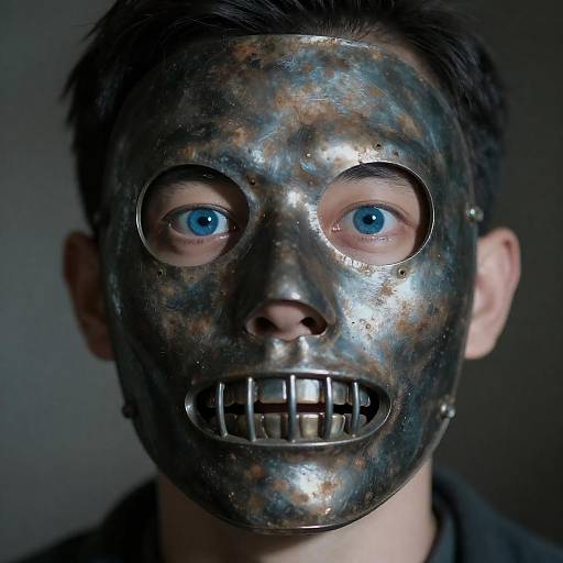 Eerie Close-Up of Masked Man's Face