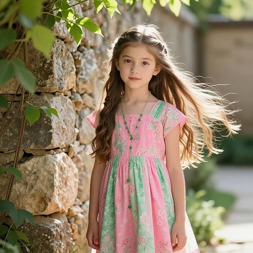Young Girl in Floral Dress Outdoors