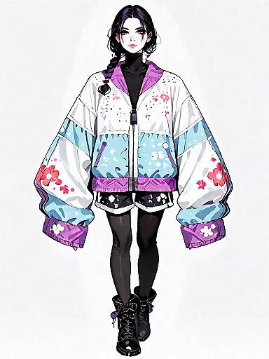 Stylish Streetwear Girl in Floral Puffer
