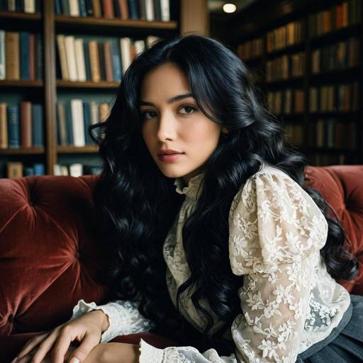 Elegant Woman in Library Setting
