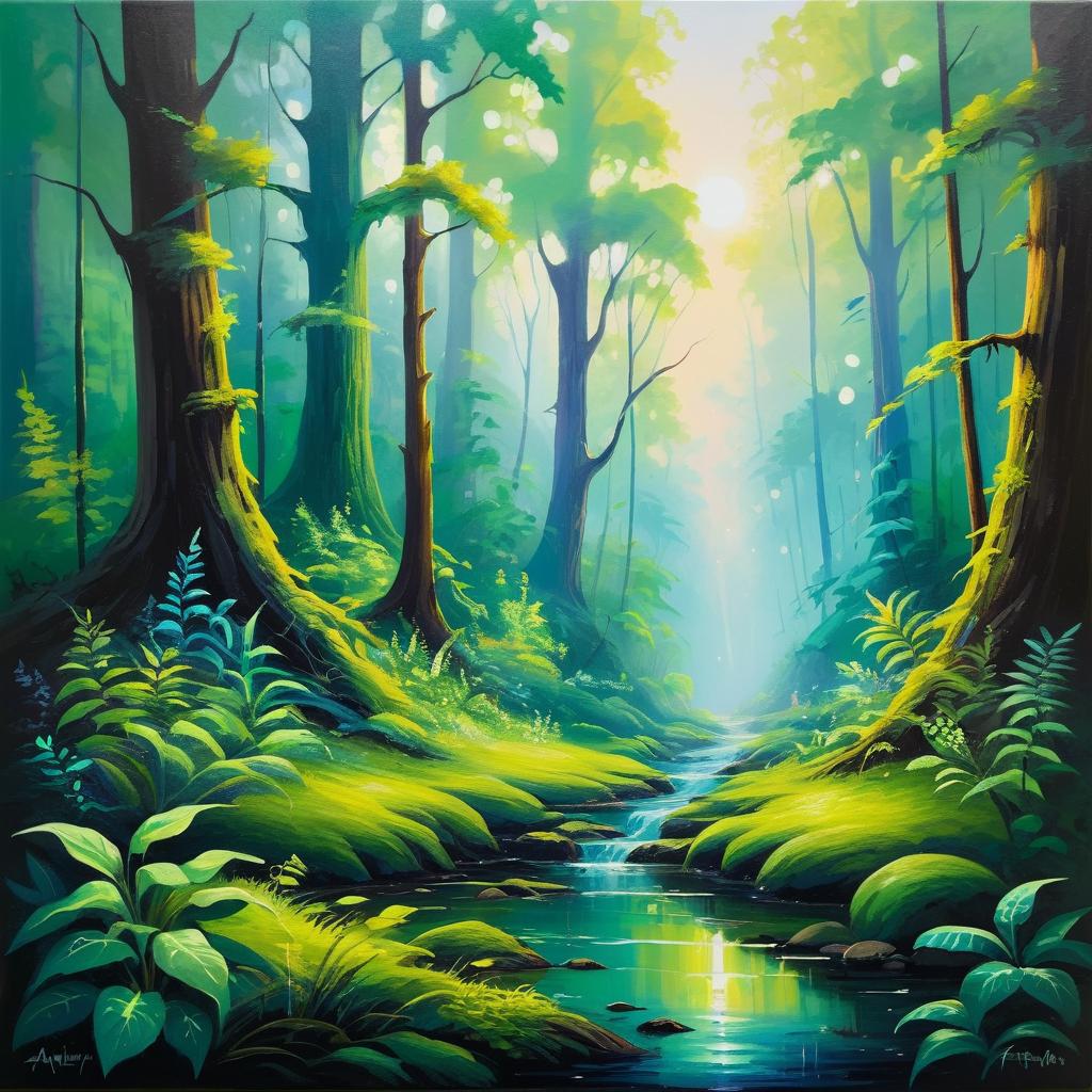 Enchanted Mystical Forest Acrylic Painting