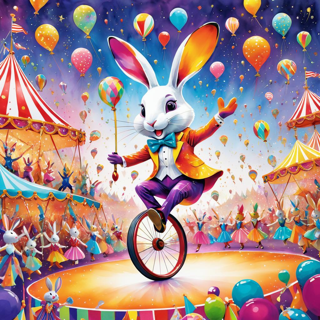 Whimsical Circus Rabbit on Unicycle