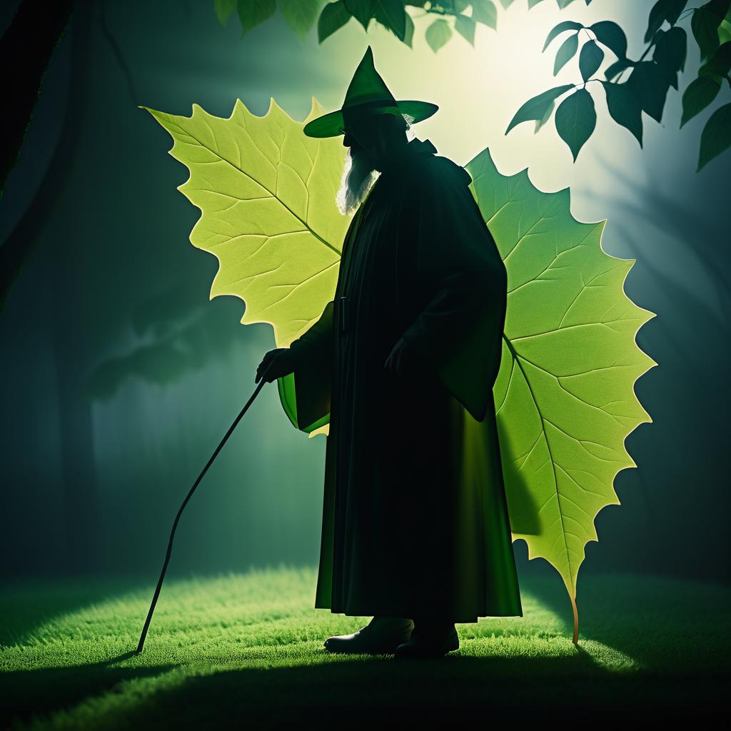 Epic Wizard Under Translucent Leaf