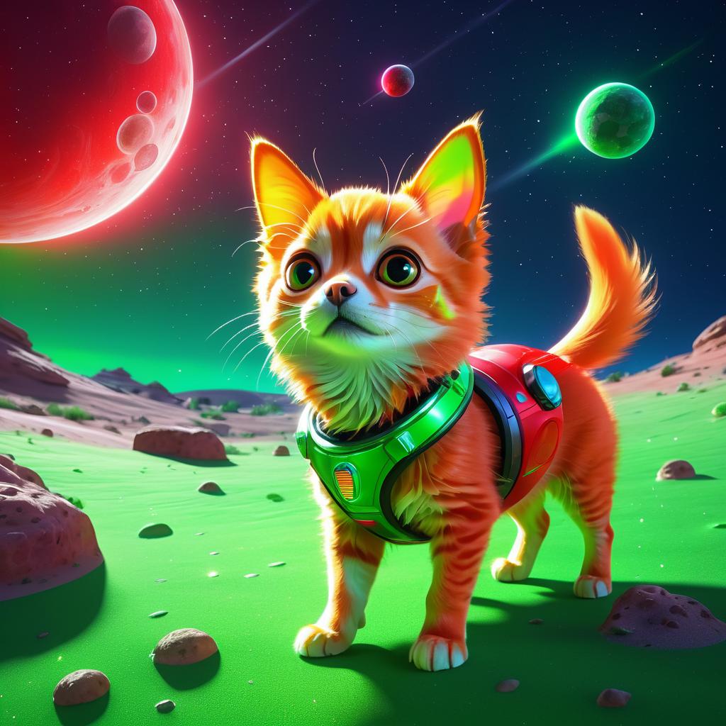 Friendly Alien Cat on Lunar Adventure