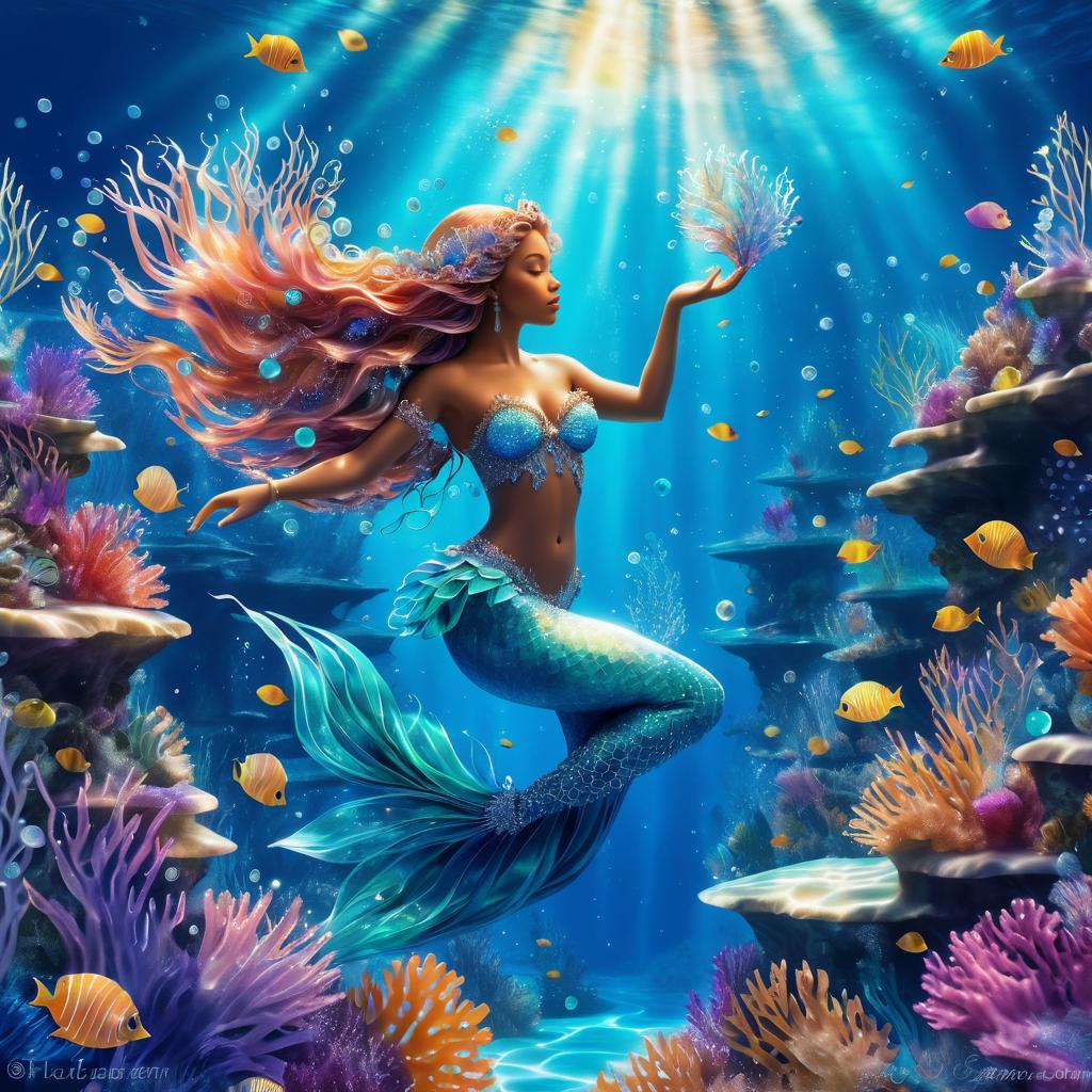 Enchanting Mermaid Swimming in Coral Reefs