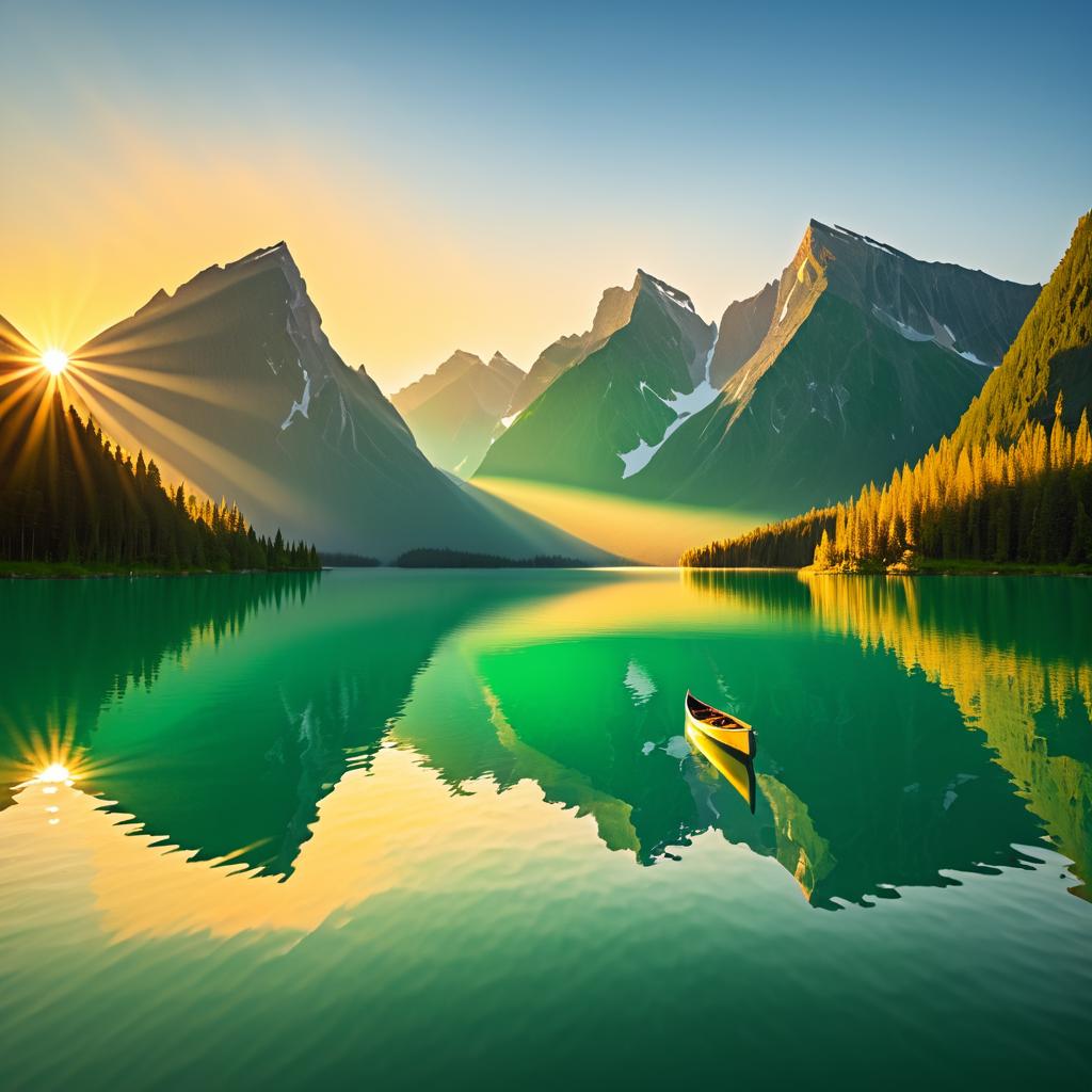 Golden Sunset Over Tranquil Mountain Lake