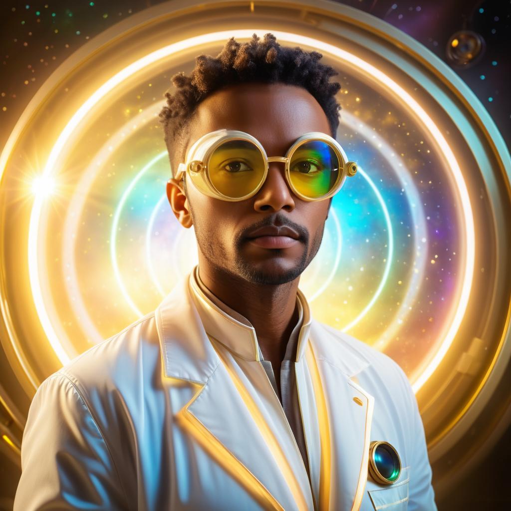 Futuristic Alien Scientist Portrait in Galaxy