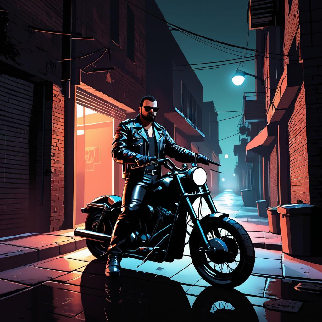 Gritty Motorcycle Gang Scene Illustration