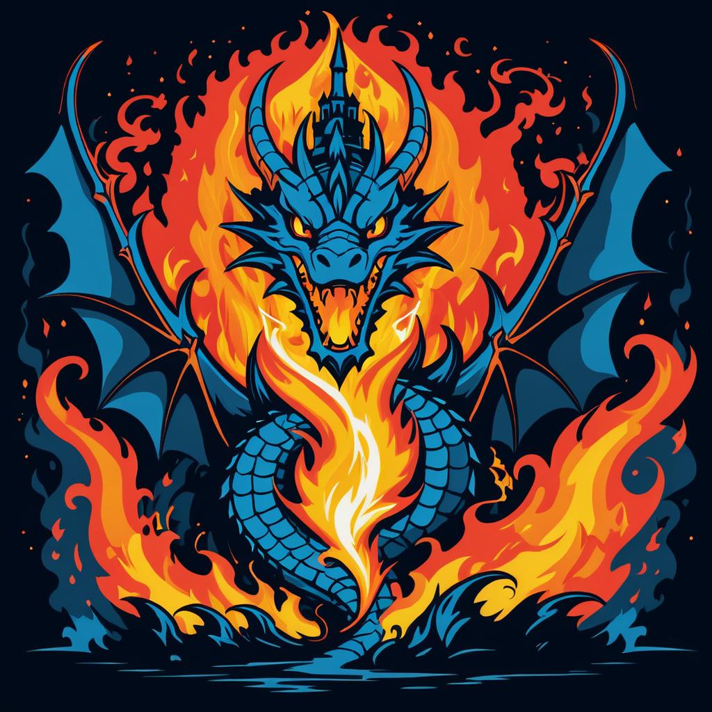 Comic-Style Dragon Breathing Fire Illustration