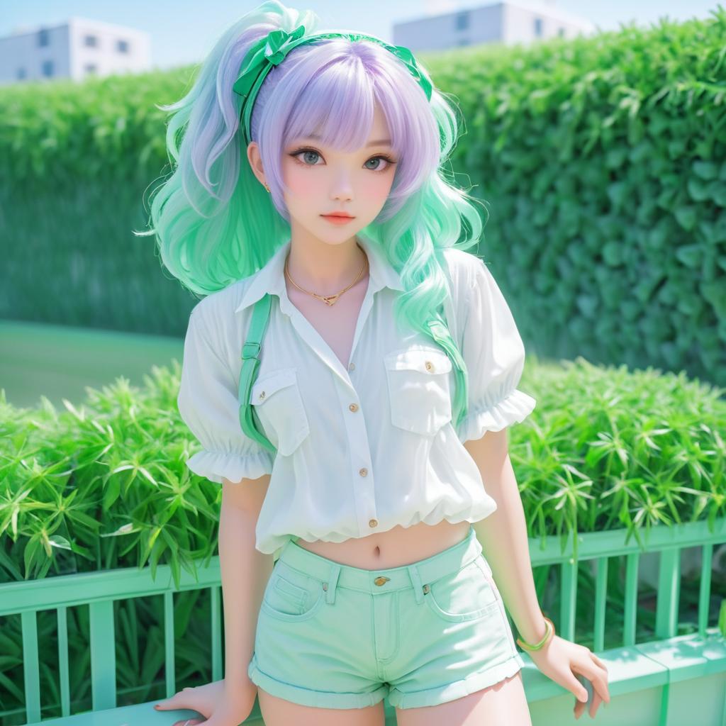 Charming Anime Girl in Lavender Mint