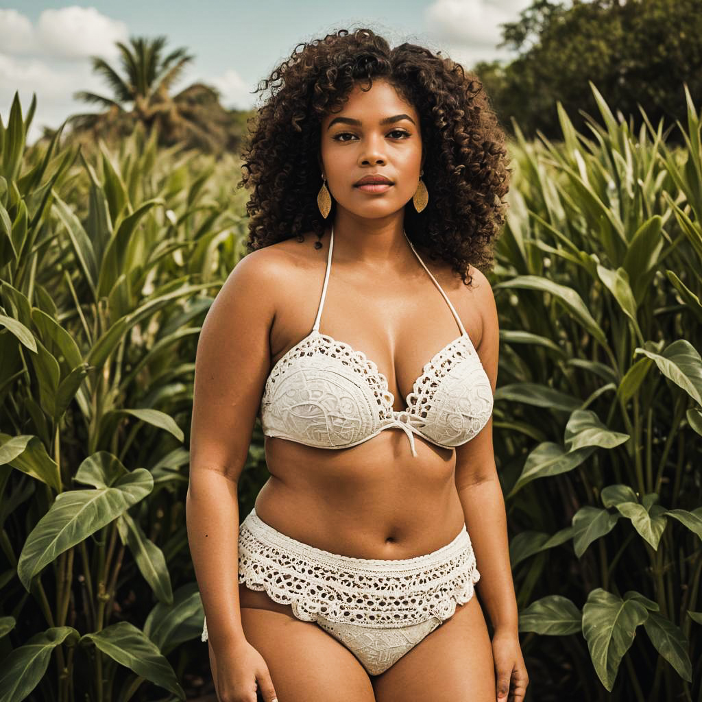 Confident Woman in Vintage Crochet Bikini