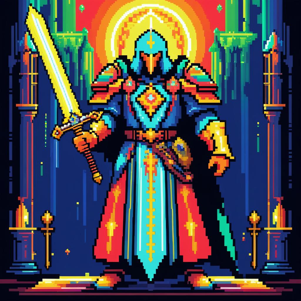 Pixel Art Parrot Cleric with Sword