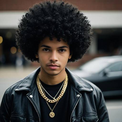 Young Man with Curly Afro Hair and Gold Chains
