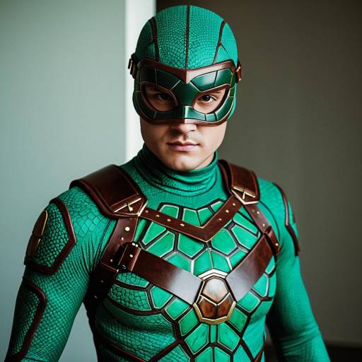 Cosplayer in Detailed Green Turtle Bodysuit