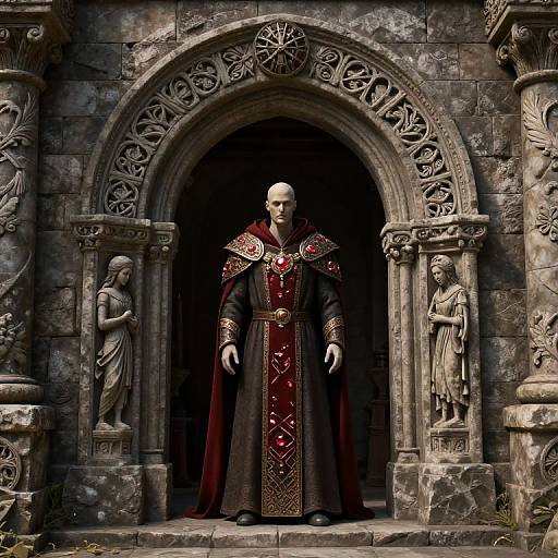 Fantasy Priest in Ornate Chapel Entrance