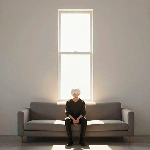 Minimalist Sunlit Room with Solitary Figure