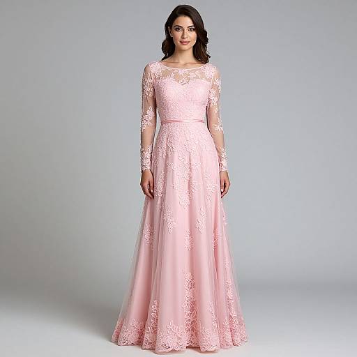 Elegant Pink Lace Evening Gown