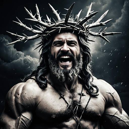Muscular Man Wearing Crown of Thorns Laughing